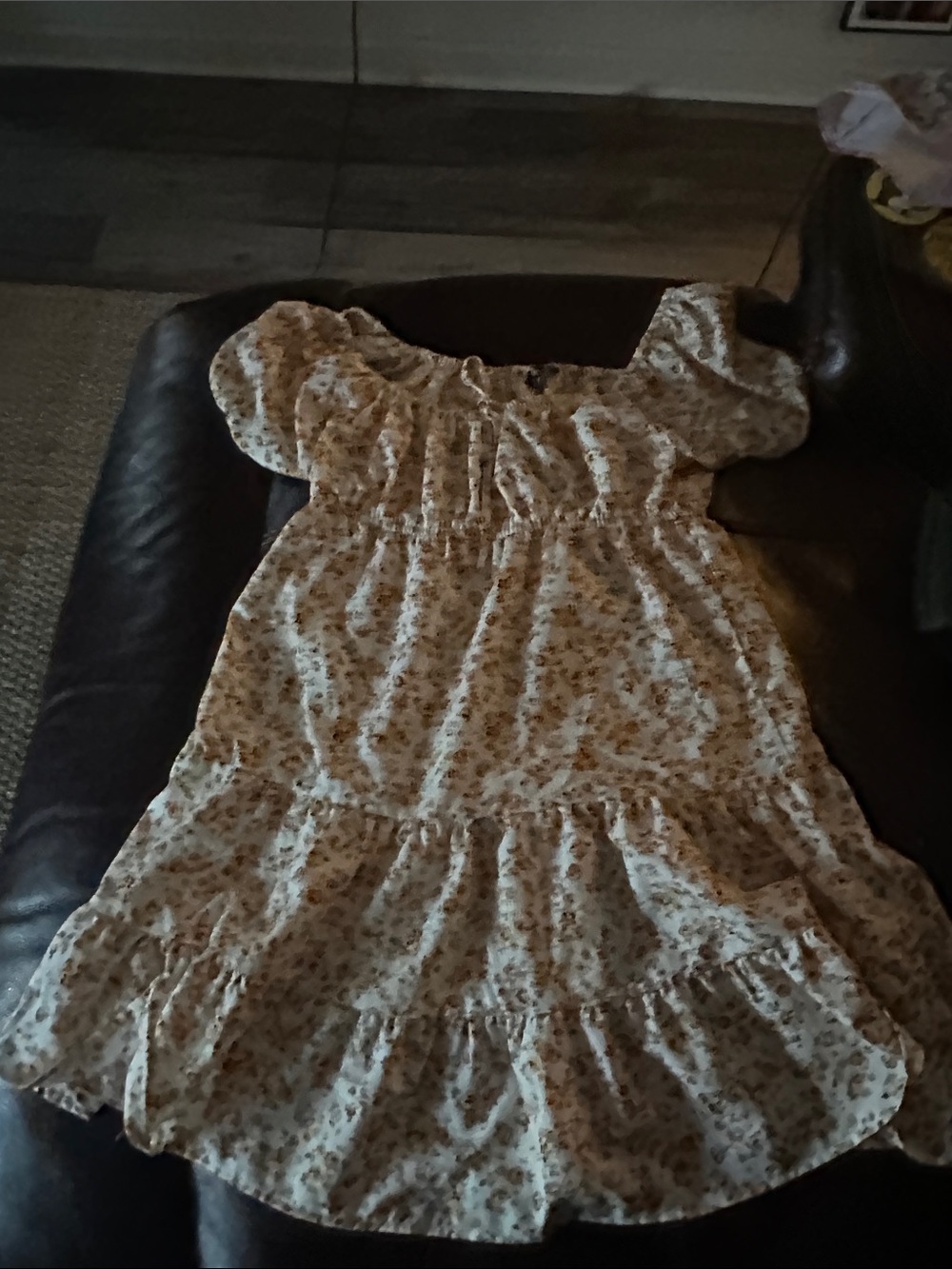 Floral Puff-Sleeve Dress in Cream and Yellow
